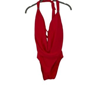 Bar III  Solid Cowlneck One-Piece Swimsuit red-pink US X-Small